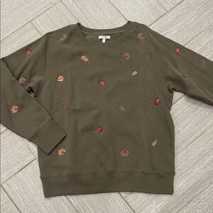 Maurices Olive Sweater with Leaf Embroidery